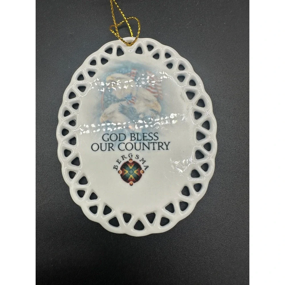 Jody Bergsma Ceramic Patriotic Christmas Ornament God Bless Country Bald‎ Eagle